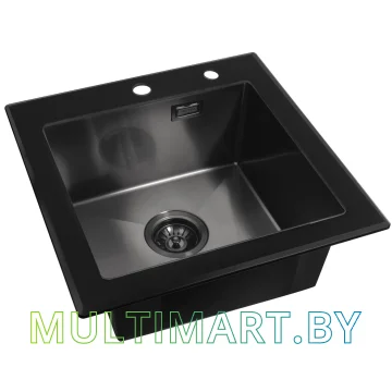 Кухонная мойка ARFEKA ECO AR 500x500 GS BLACK GLASS + BLACK PVD NANO